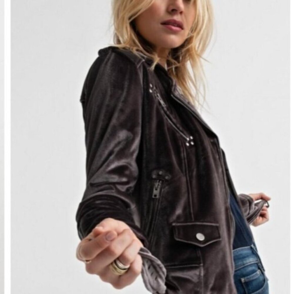 Lucky Brand NWOT- Purple Velvet Moto Jacket- Size X-Small - Picture 3 of 13